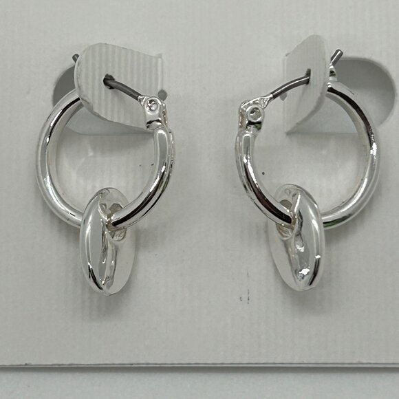 Chaps Silver-Tone Double Hoop Earrings With Dangling Oval Accents For Women - Picture 3 of 14